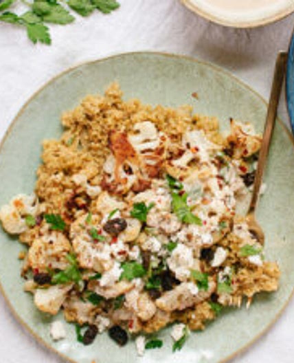 Roasted Cauliflower, Freekeh and Garlicky Tahini Sauce