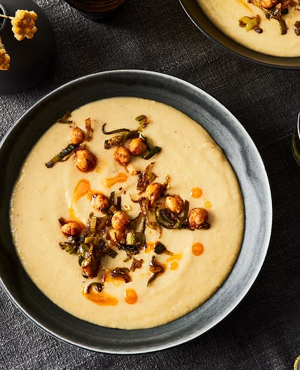 Potato-Leek Soup With Spiced Chickpeas