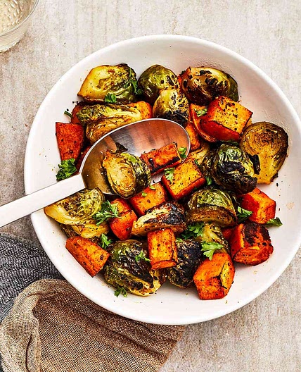 Roasted Brussels Sprouts & Sweet Potatoes