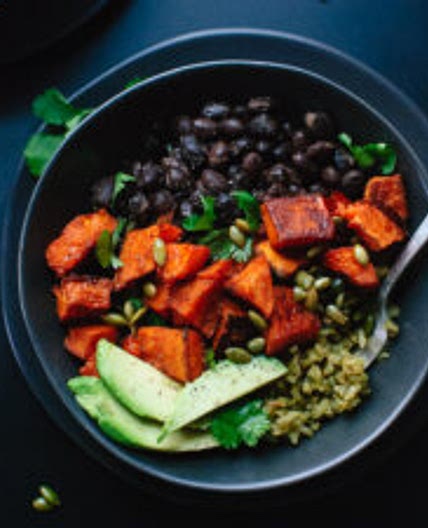 Spicy Sweet Potato and Green Rice Burrito Bowls