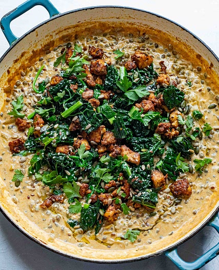 Cheesy Lentils & Fridge-raid Greens