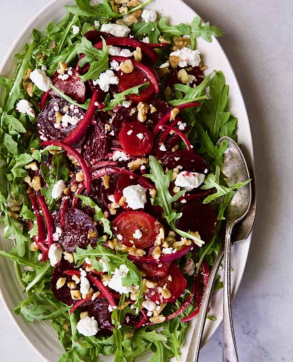 Roasted Beet Salad with Walnuts Goat Cheese and Honey Balsamic Dressing