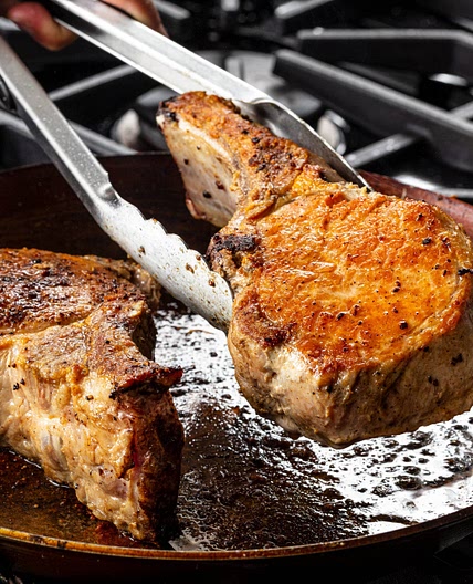 Pan-Seared Thick-Cut, Bone-In Pork Chops
