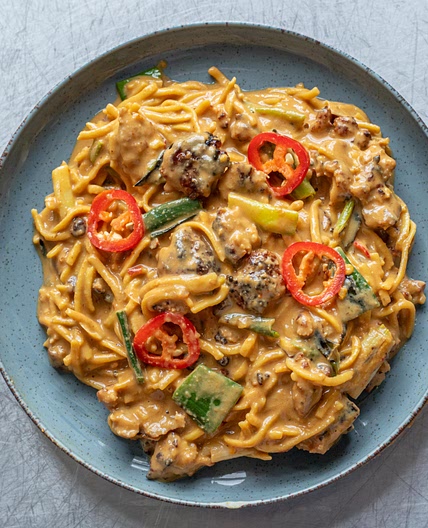 Crispy Sausage Peanut Noodles