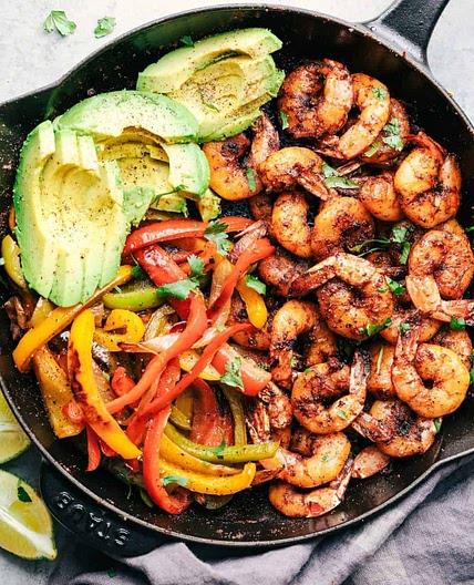 20 Minute Skillet Blackened Shrimp Fajitas