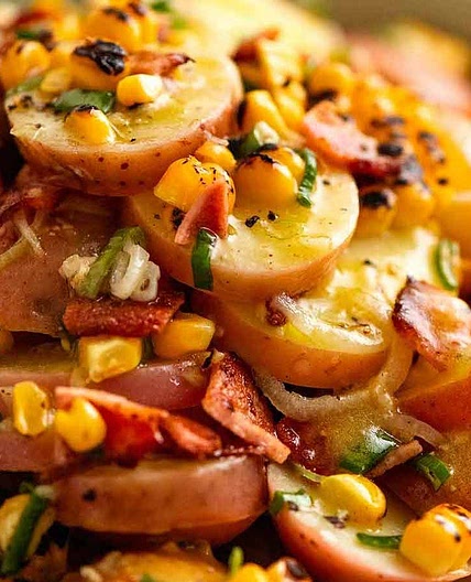 Red Potato Salad with Bacon and Corn (No mayonnaise!)