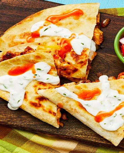 Baja Chicken Quesadillas with Salsa Fresca and Lime Crema
