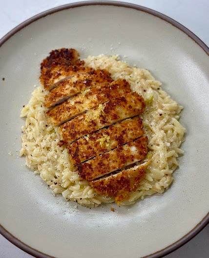 Orzo al Limone with Crispy Parmesan Chicken