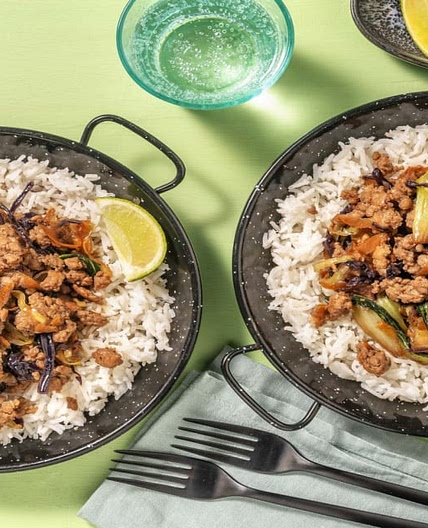 Sticky Honey Pork Rice Bowl with Pak Choi