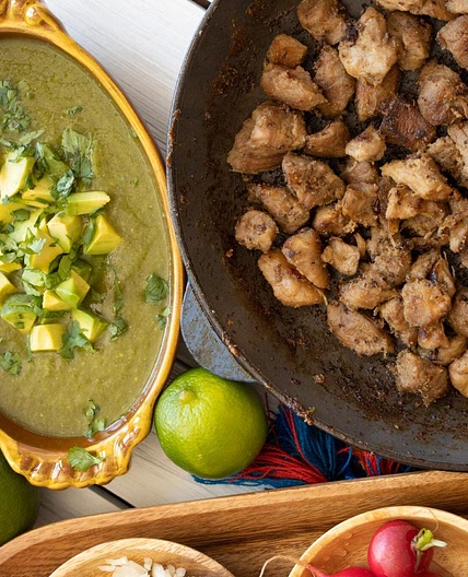 Carnitas Tacos with Tomatillo Sauce and Avocado
