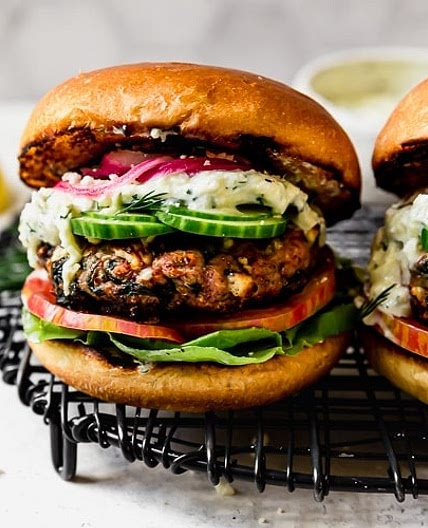 Feta Spinach Grilled Turkey Burgers