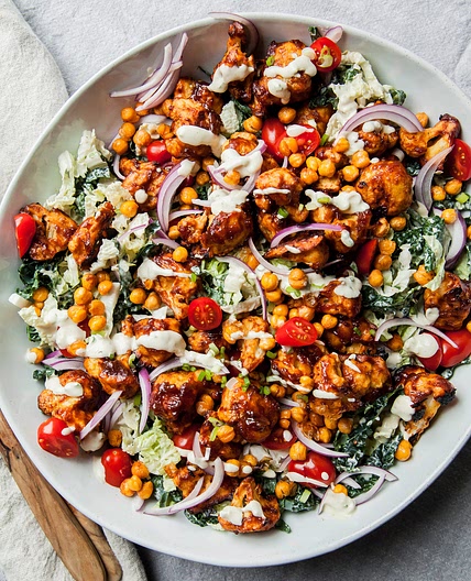 Napa and Kale Slaw with Crunchy BBQ Cauliflower & Pickled Jalapeño Ranch