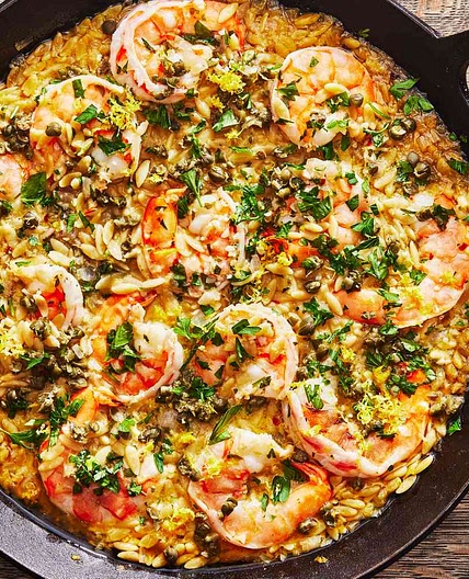 One-Pan Garlic-Butter Shrimp With Orzo