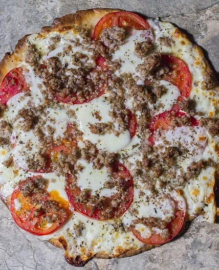 Low FODMAP CBD Oil Pizza with Sausage & Fresh Tomato