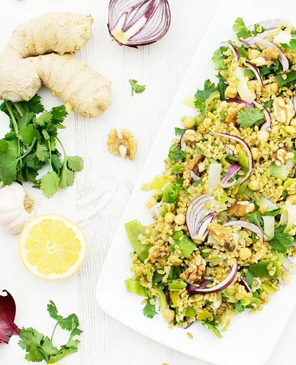 Freekeh & Leek Salad with Miso Dressing [vegan]