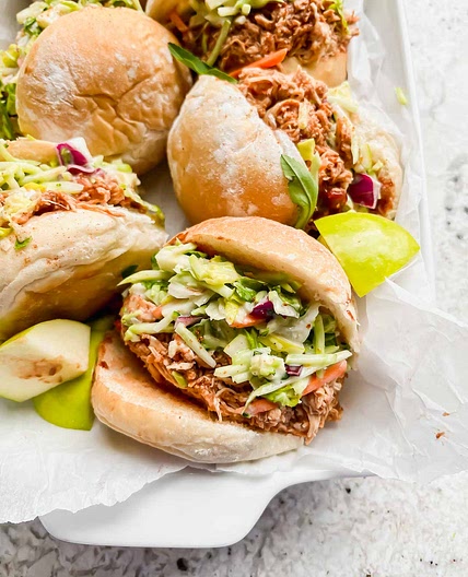 Pulled BBQ Chicken Sliders with Coleslaw