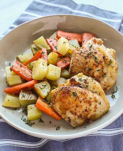Roasted Paprika Chicken Thighs with Carrots & Potatoes