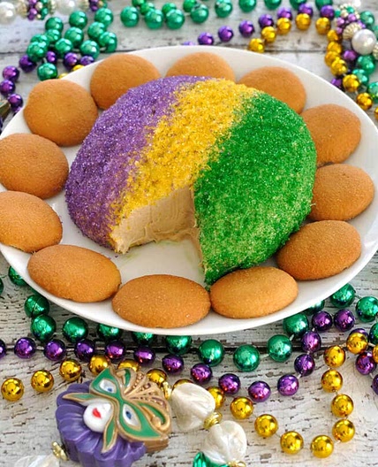 King Cake Cheese Ball for Mardi Gras