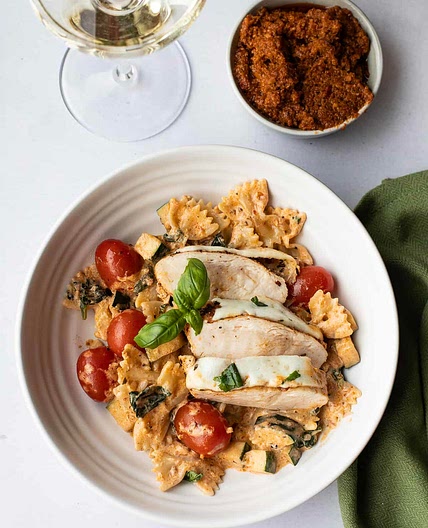 Mozzarella Chicken with Sun-Dried Tomato Pesto Sauce