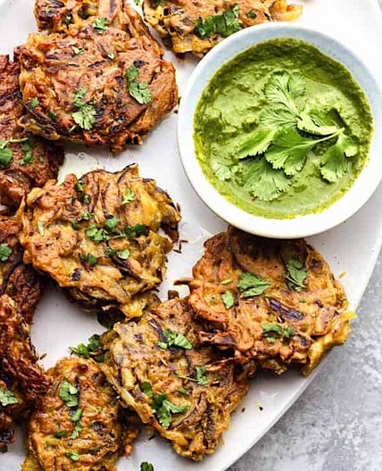 Onion Bhajis with Coriander Dip