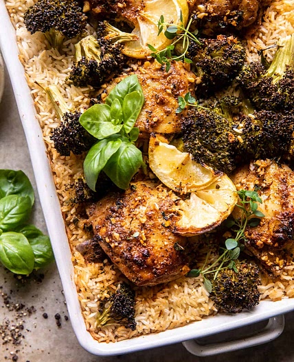 One Pan Lemon Pepper Yogurt Chicken and Rice