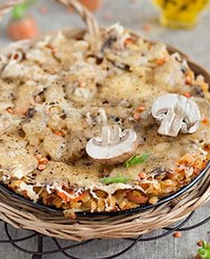 Cheese-topped Mushrooms and Lentils