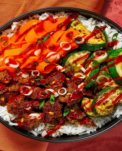 Pork and Veggie Bibimbap with Zucchini, Carrots & Jasmine Rice