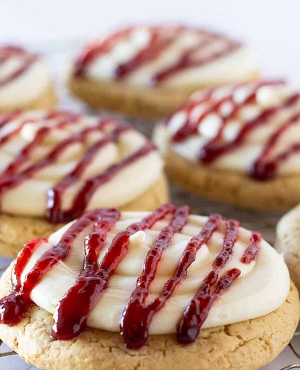 Copycat Crumbl Raspberry Cheesecake Cookies made with a Cake Mix