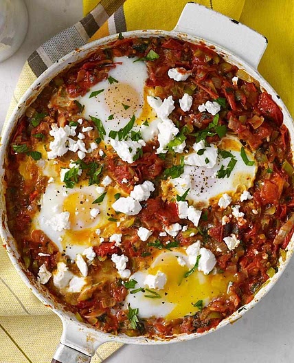 Shakshuka with Roasted Tomatoes (Eggs Poached in Roasted Tomato Sauce)