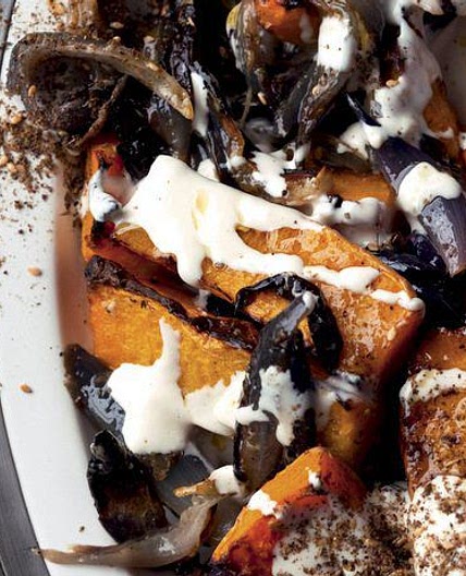 Roasted Butternut Squash and Red Onion with Tahini and Za'atar from 'Jerusalem'
