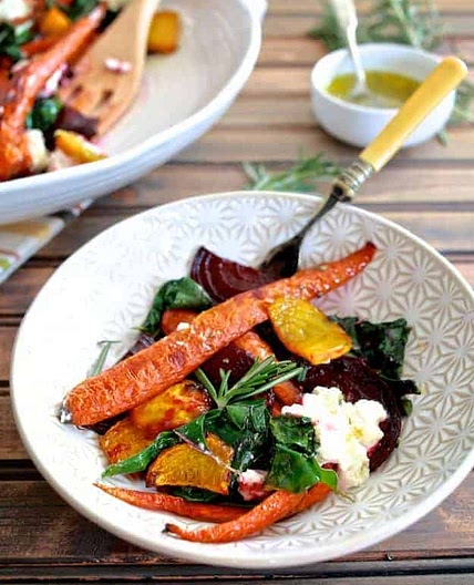 Roasted Beets and Carrots Salad with Burrata