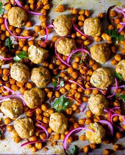 Sheet Pan Meatballs with Chickpeas, Turmeric and Lemon