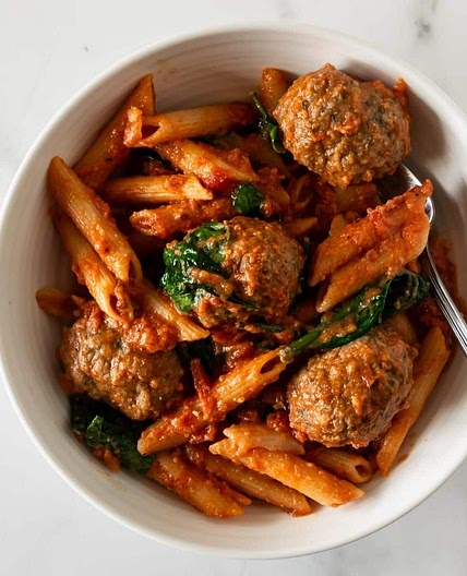 No-Boil Baked Penne Pasta & Meatballs