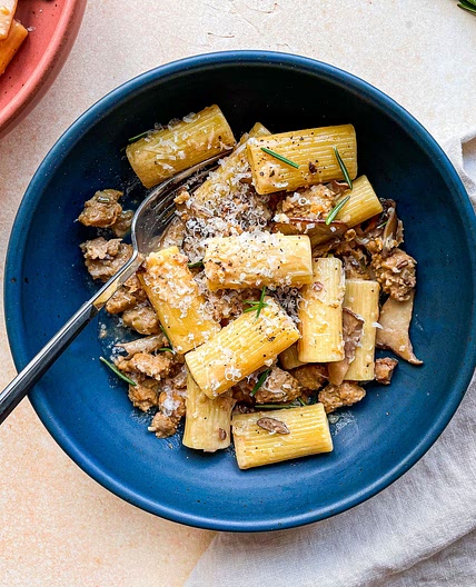 Creamy Mushroom Pasta With Vegetarian Sausage
