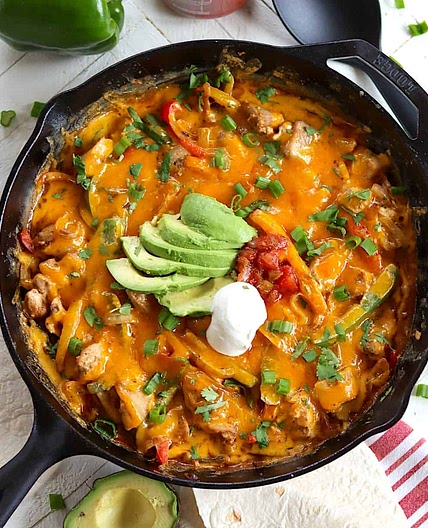 Chicken Fajitas Casserole (easy and cheesy!)