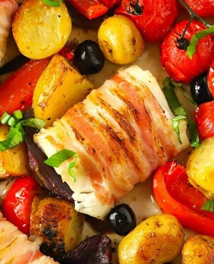 Italian Cod Traybake {with Pancetta}