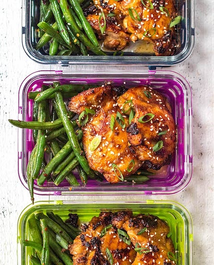 Whole30 Sticky Asian Chicken Thighs & Spicy Green Beans: Paleo, GF Meal Prep