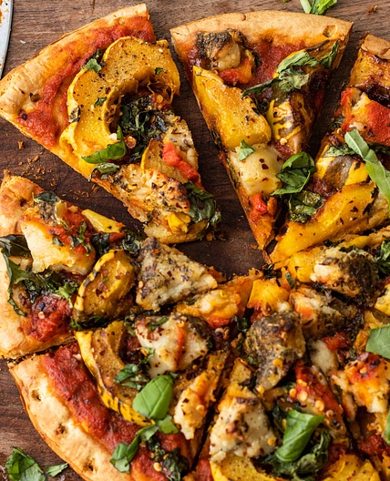 Vegan Fall Harvest Pizza with Delicata Squash and Basil