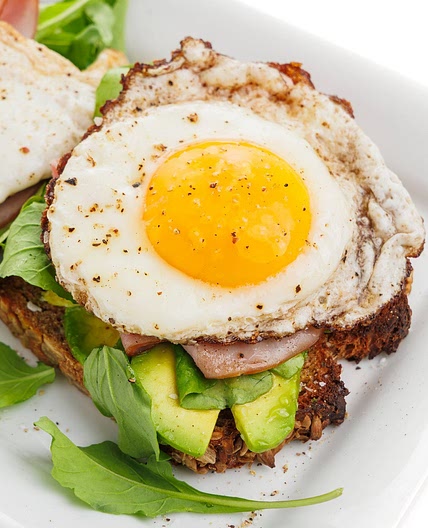 Avocado Toast with Egg, Ham, and Arugula