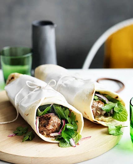 Lamb kofta wraps with parsley and onion salad