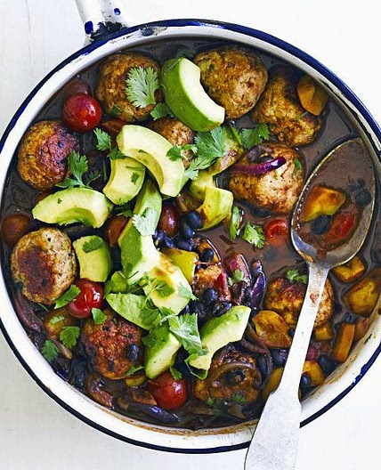 Spicy meatballs with chilli black beans