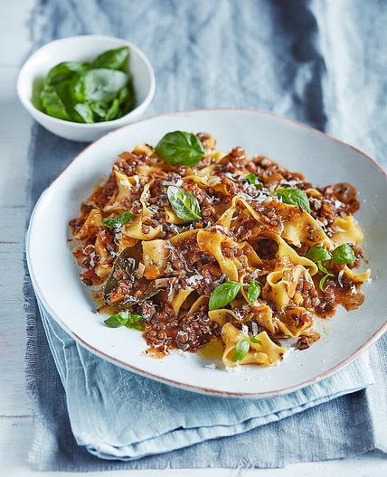 Mushroom & lentil pappardelle Bolognese