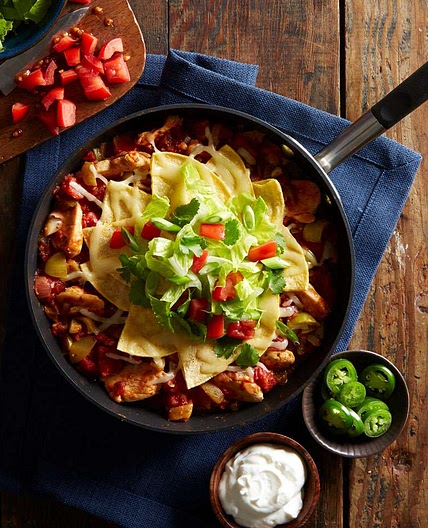 Skillet Green Chile-Chicken Enchilada Casserole