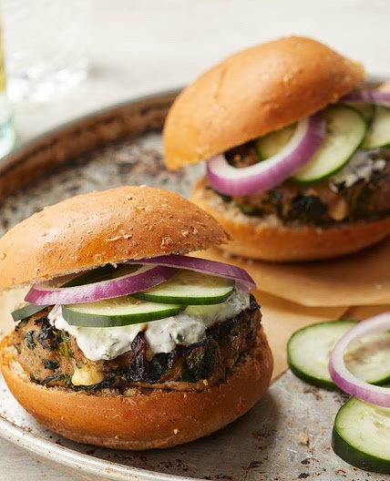 Turkey Burgers with Spinach, Feta & Tzatziki