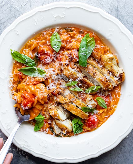 One Pot Creamy Chicken & Tomato Orzo