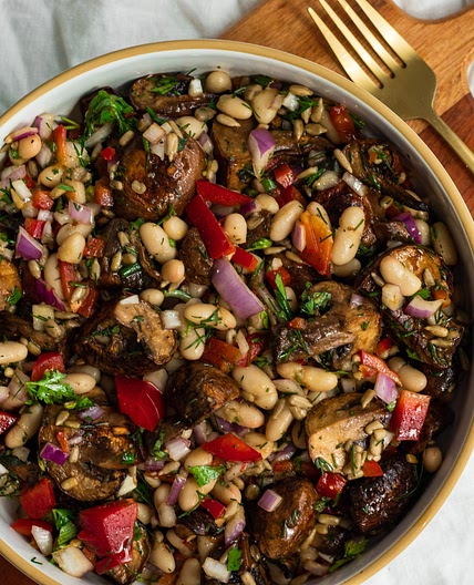 Warm Mushroom White Bean Crunch Salad