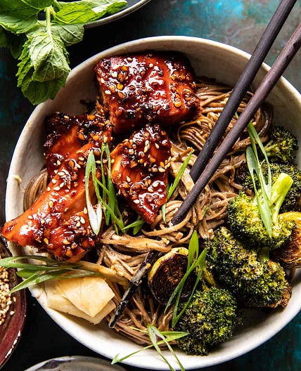 Honey Garlic Salmon Soba Noodle Bowls