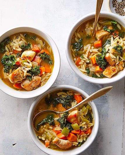 Lemon Chicken Orzo Soup with Kale
