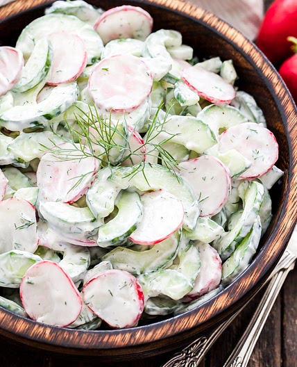 Cucumber Radish Salad with Creamy Yogurt Dill Dressing