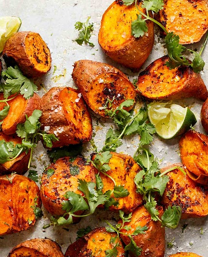 Roasted Sweet Potatoes with Sriracha and Lime